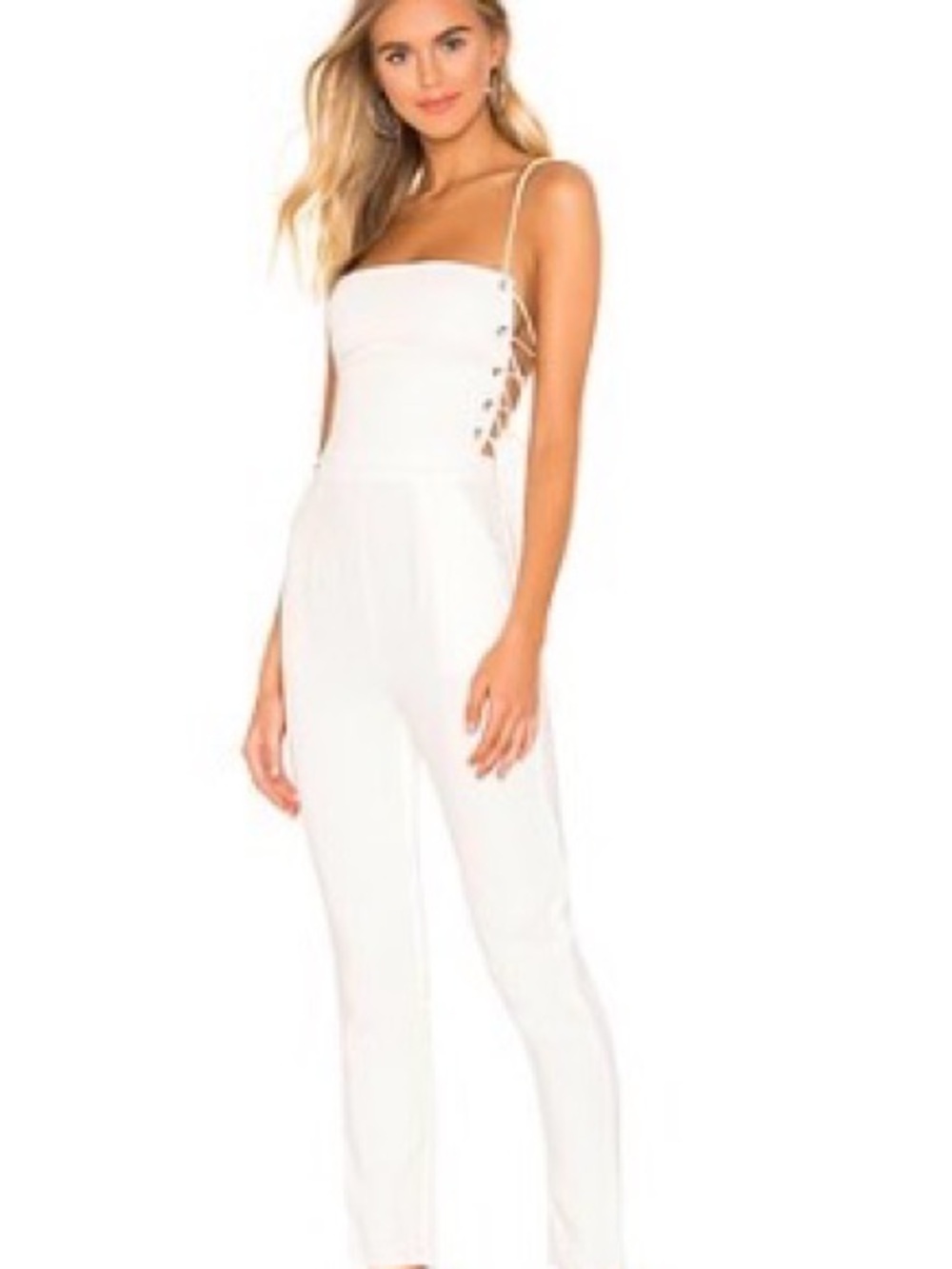 superdown White Strapless Lace-Up Side Jumpsuit